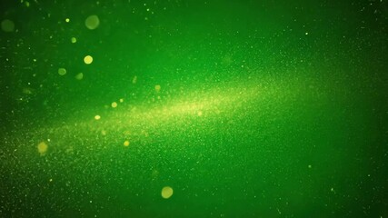 A vibrant, glowing green background with shimmering glitter and bokeh effects.