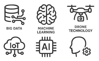 Wall Mural - set of line style icons representing big data, machine learning, drone technology, iot, ai, and huma