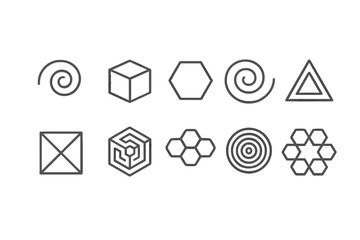 Wall Mural - set of line style icons representing various geometric shapes and patterns for design projects