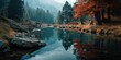 © Ai stock - Serene Autumn Lake: Mountain Reflections in a Moody Landscape