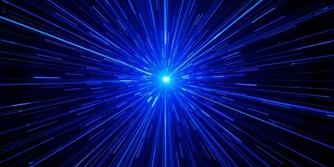 Wall Mural - blue light streaks radiate from center, simulating hyperspace, galaxy, ethereal