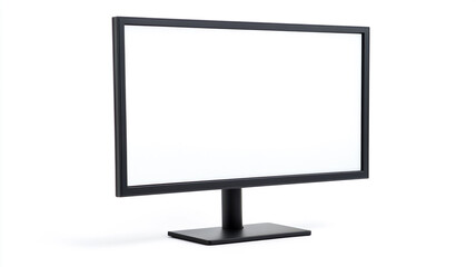 A computer monitor with a white screen isolated on a white background.