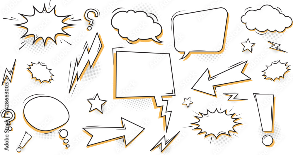 Blank comic bubbles and elements. Comic effect shape with pop art style ...