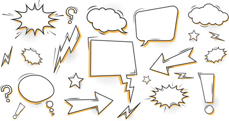 blank comic bubbles and elements. comic effect shape with pop art style. speech bubble for comic tex