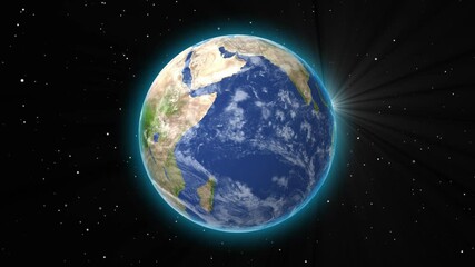 earth globe rotation isolated on black background, 3d planet earth with clouds around, rotation 360 