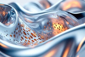 Fototapete - Intricate metal texture displaying flowing forms with luminous elements in a futuristic abstract setting