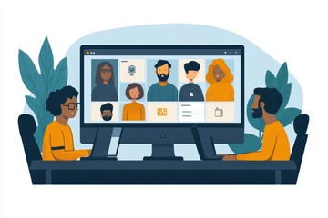 Leinwandbilder - Team members collaborating on a project in a modern office setting during the daytime using various devices for effective communication and teamwork