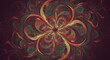 © Tahira - Abstract floral design with swirling petals in shades of orange green and yellow on dark background