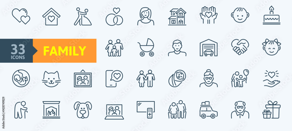 Family icons set in thin line style. Vector collection, outline icon ...