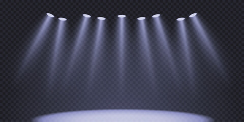 Wall Mural - spotlight sources, concert light effect, flashlight set on transparent background. 3d volume light e