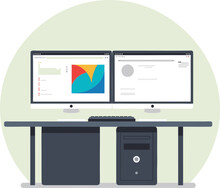 Dual Computer Monitors on a Desk Illustration