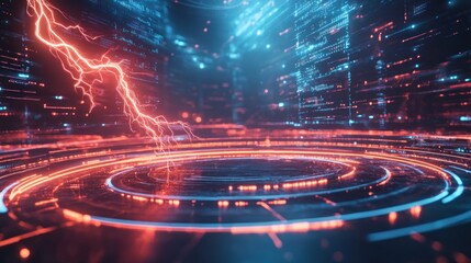 Digital lightning strike futuristic platform