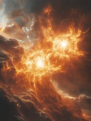 Wall Mural - A celestial vision of glowing nebulae and cosmic dust clouds in vibrant shades of orange and brown