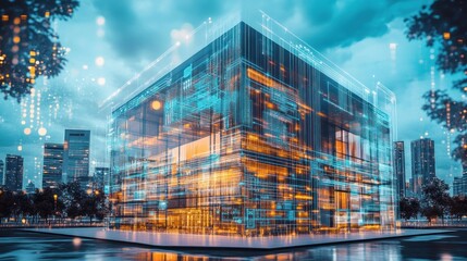 Futuristic data center city night digital transformation