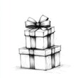 © nichapa - Stacked Gift Boxes with a Large Bow Black and White Ink Illustration