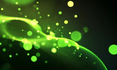 Wall Mural - toxic green background with swirling light particles flying in all directions creating an intense ef
