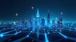 © Cariszzzz - Technological Metropolis: A stunning digital cityscape illuminated by vibrant blue lights, showcasing the intricate connections and networks of modern technology and urban infrastructure.