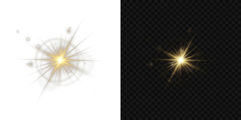 Wall Mural - shining sun flare pulses in vector transparent format. gold sparkle overlays add ambient brilliance 