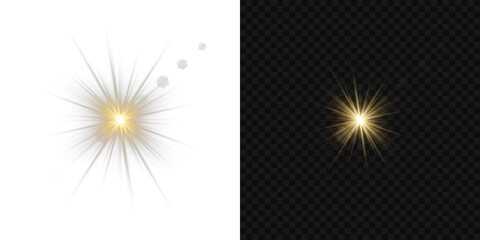 Wall Mural - Transparent sun flare glows with golden radiant brilliance. Lens glare sparkles gently on clear PNG background. Sunlight beam pulses softly with warm halo edges. Bright gold flush
