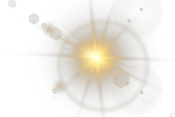 Wall Mural - Radiant flare overlays enhance photos with golden tone. Transparent lens burst spreads in smooth sunny ring. Glowing star sparkles softly on clean bright edges.
Yellow light effect 