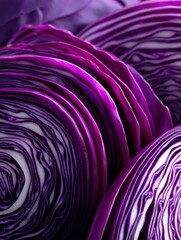Poster - Sliced Red Cabbage Showcasing Intricate Concentric Lines and Vibrant Colors for Culinary Presentations