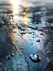 Fototapete - Glossy Petroleum Surface With Intricate Textures and Reflections Captured in Close-Up Under Dynamic Light Conditions