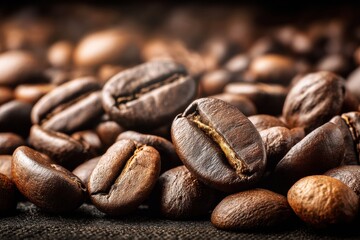 Poster - Close-up View of Rich Coffee Beans Showcasing Deep Brown Tones and Textured Surfaces, Highlighting the Beauty of This Beloved Beverage