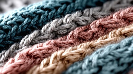 Aufkleber - Close-up of Knitted Wool Texture Featuring Pastel Colors Showcasing Cozy and Tactile Detail in a Warm Setting