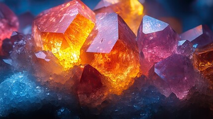 Wall Mural - close-up of the vibrant colors within a cut gemstone under light