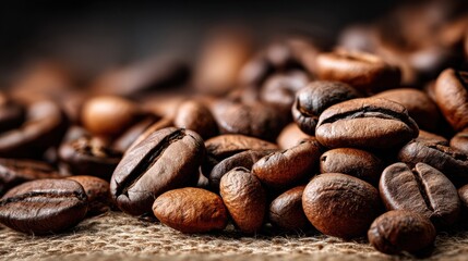 Poster - Deep Brown Coffee Beans Create a Rich, Textured Surface Perfect for Brewing and Enhancing Flavor in Various Coffee Beverages