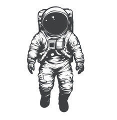 Wall Mural - Black and white drawing of a frontal astronaut. Transparent background.