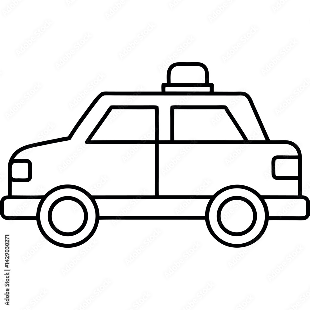 Side View of a Police Car in Outline Style – Black and White Vector ...