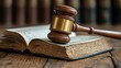 © Sang - In a law library, a wooden gavel rests on a sound block with an open law book, representing legal studies and justice.