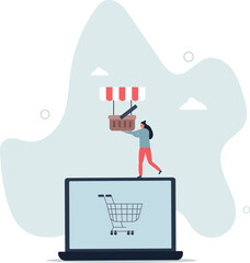 Wall Mural - Open shop online, start e-commerce store selling product online, build website create virtual store in the internet concept. character life . character life .