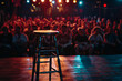 © Tetiana - Vintage microphone on stage in a dimly lit comedy club, ready for a stand-up performance in an atmospheric setting – generative AI