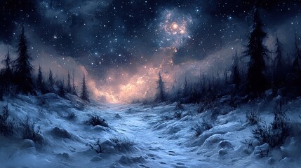Wall Mural - silvered whispers meander across a landscape of crystallized starlight