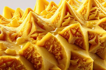 Wall Mural - intricate yellow geometric structure with sharp peaks and textured surface in a close-up view