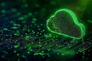 digital cloud made of circuit boards and glowing lights, representing technology and data storage. v