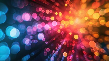 Abstract picture of neon light particle with digital technology style design connecting become dynamic of electric wave movement represent about flowing of data or structure of network system. AIG53.