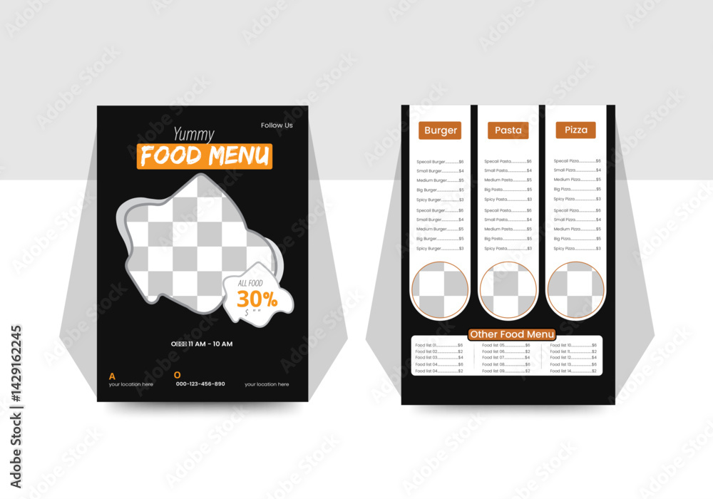 Стоковое векторное изображение «Double sided a4 size Food menu template ...