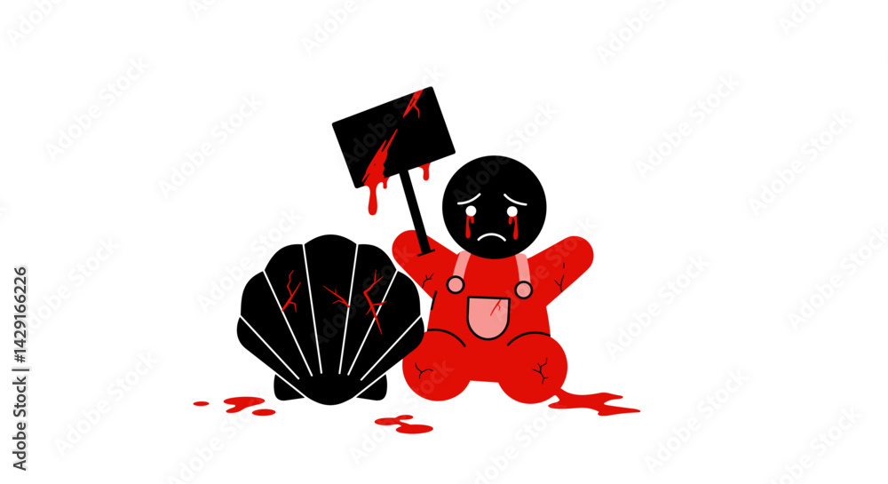 Not a bad call. Illustration of a sad character with a bloody shovel ...
