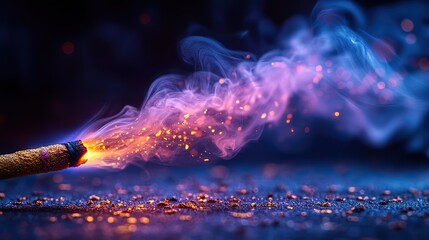 Wall Mural - violet smoke curls upwards from a stick of burning incense