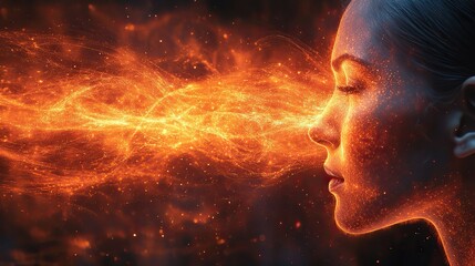 Wall Mural - visualizing sound waves entering the ear through red and orange light streaks illustrates auditory p
