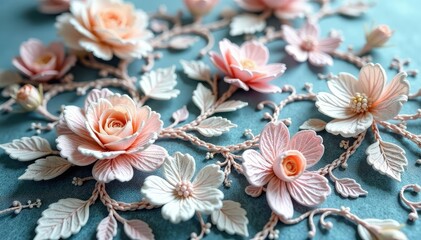 Delicate floral lace fabric, intricate design , intricate, delicate
