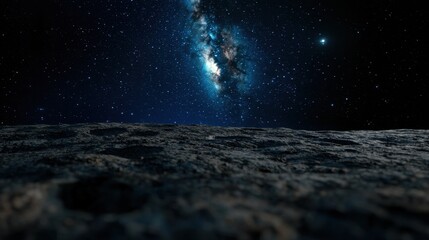 Wall Mural - A tranquil view from the lunar surface showcases a stunning galaxy illuminated by countless stars. The depth of space evokes a profound sense of wonder and solitude at night