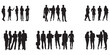 © Agastya 897 - Silhouettes of diverse casual business people standing, walking, men, women full length. Business concept. Black monochrome Vector illustrations isolated on white background.