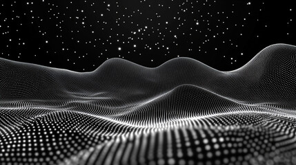 Abstract digital wave of particles flows across a dark background, symbolizing futuristic technology, data movement, AI intelligence, and the interconnected fabric of modern communication systems.

