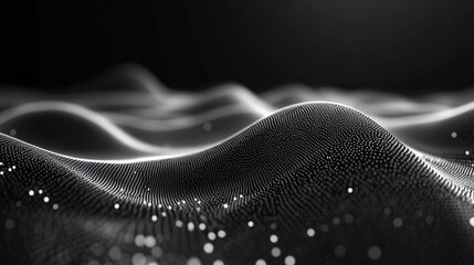 Abstract digital wave of particles flows across a dark background, symbolizing futuristic technology, data movement, AI intelligence, and the interconnected fabric of modern communication systems.

