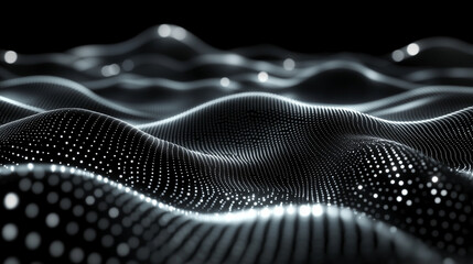 Abstract digital wave of particles flows across a dark background, symbolizing futuristic technology, data movement, AI intelligence, and the interconnected fabric of modern communication systems.

