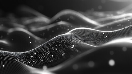 Abstract digital wave of particles flows across a dark background, symbolizing futuristic technology, data movement, AI intelligence, and the interconnected fabric of modern communication systems.

